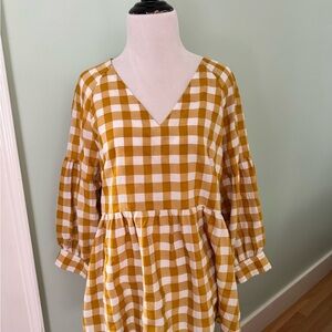 Anthropologie Maeve Mustard and White Checkered Top